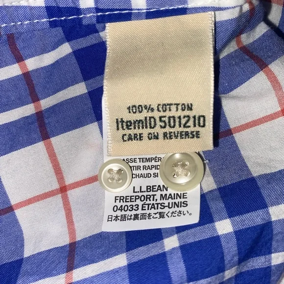 L.L. Bean LG Orange and Blue Plaid Button Down - Picture 4 of 5